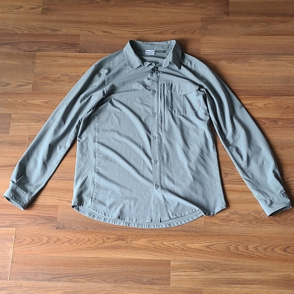 Sz L 2 x Columbia Mens omni sheild long sleeve button down shirts tan, blue grey - Picture 3 of 7